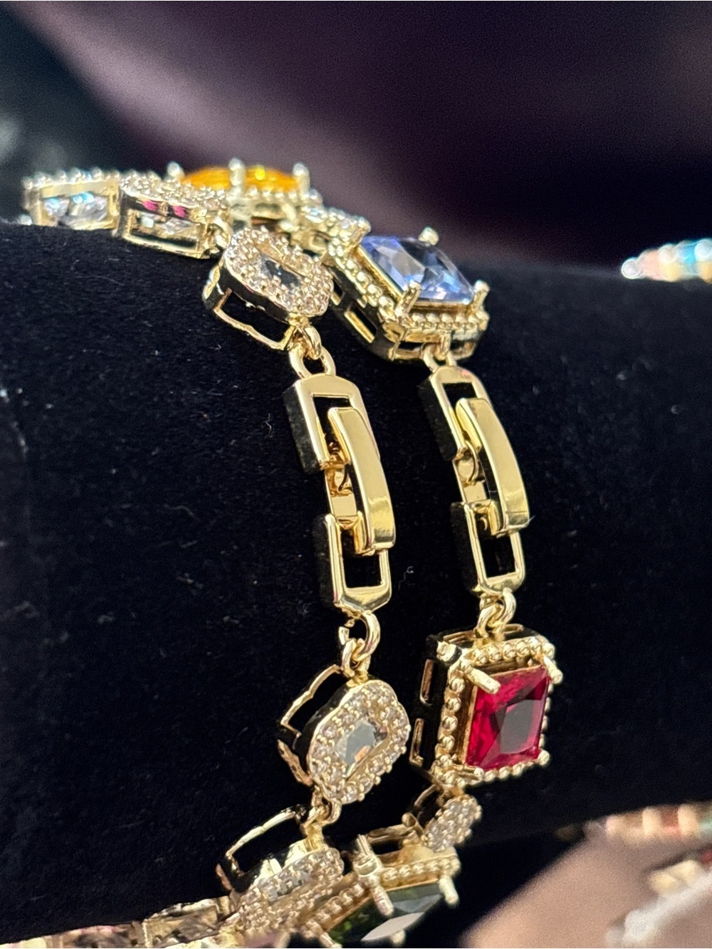 Pretty Bird Yellow Gold Multicolor Princess-Cut & Jelly Clover CZ Bracelets - Picture 8 of 13